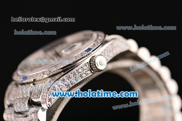 Rolex Day Date Automatic Movement Full Steel with Full Diamond and Blue Diamond Markers - Click Image to Close